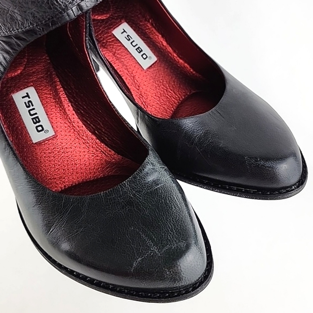 TSUBO Pump  Heels Shoes Black Leather Back Lace Ankle Foldover Tall Cuff Size 8 - Picture 13 of 15